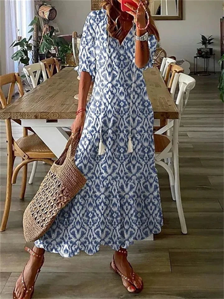 Camille | Femme Robe Longue Bohème Imprimé Floral Évasée 5
