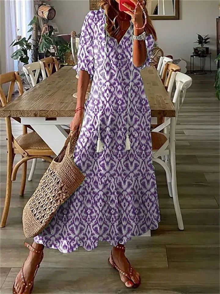 Camille | Femme Robe Longue Bohème Imprimé Floral Évasée 3