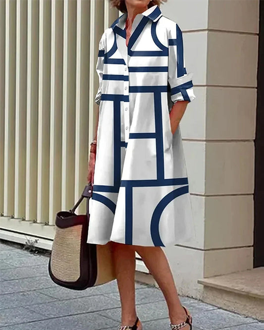 Margaux | Femme Robe Longue Imprimé Géométrique avec Poches 1