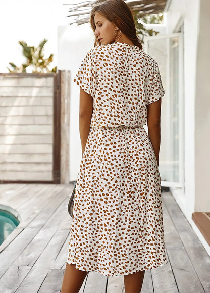 Margaux | Femme Robe D'Été Chic Imprimé Pois Léopard Taille Nouée 3