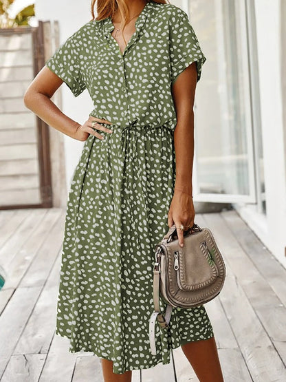Margaux | Femme Robe D'Été Chic Imprimé Pois Léopard Taille Nouée 1