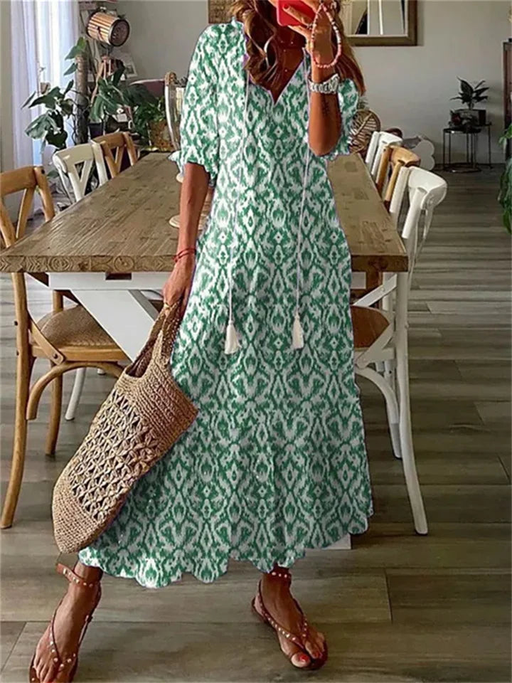 Camille | Femme Robe Longue Bohème Imprimé Floral Évasée 4
