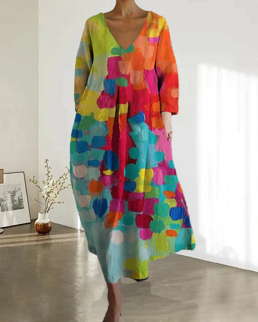 Manon | Femme Robe Longue Colorée Décolleté En V-1